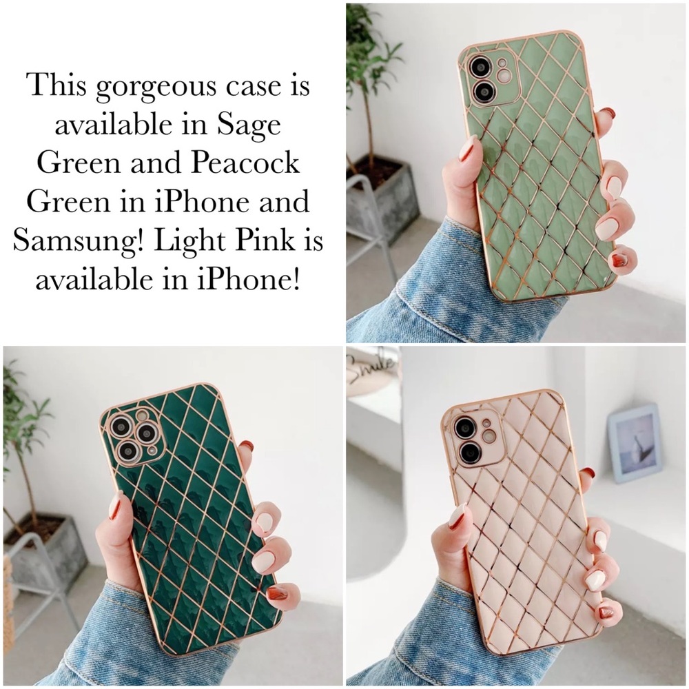 Luxury Sage Green and Gold Electroplated 3D Design iPhone & Samsung Galaxy Case - Picture 2 of 16